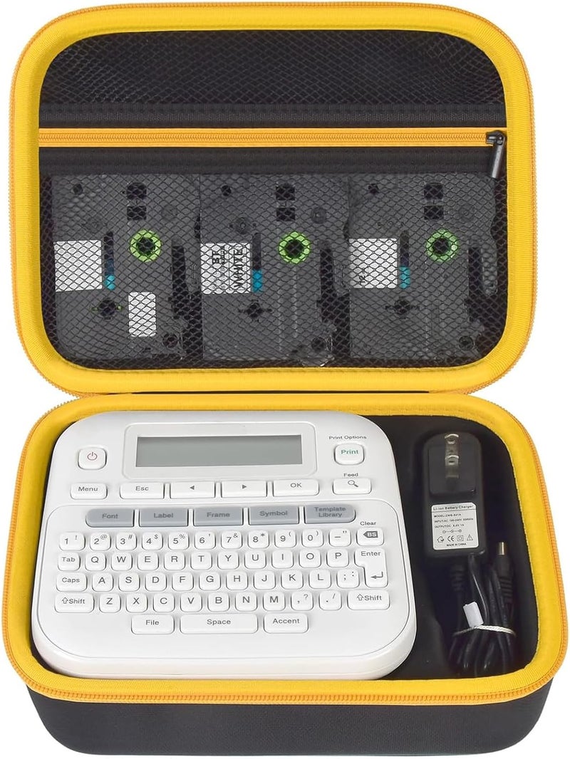 GWCASE Case Compatible with Brother P-Touch PTD220 210 Home/Office Everyday Label Maker, Storage Holder Carrying Organizer for Label Tapes, AC Adapter, Charging Cables (Box Only) -Yellow Zipper - Image 1